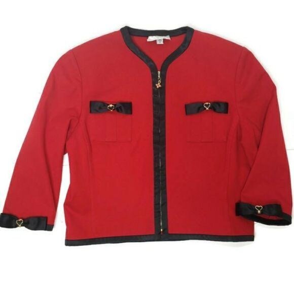 St. John Sport By Marie Gray Red & Black Jacket blazer With Heart Details Medium - Picture 4 of 6